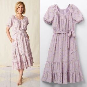 Matilda Jane Enchanted Garden Artist Floral Tiered Midi Dress Boho in Purple L